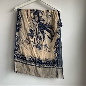 Jcrew blue and cream floral scarf light weight